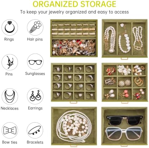 AKOZLIN 6-Tier Jewelry Box Organizer 5 Drawers Storage Medium Green - Image 3