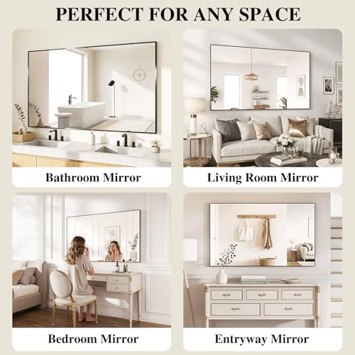 Koonmi Black Rectangle Wall Mirror, 30x50 Inch Bathroom Mirror, Aluminum Frame Vanity Mirror for Entryway, Living Room, Bedroom Bathroom, Hangs Horizontally or Vertically - Image 6