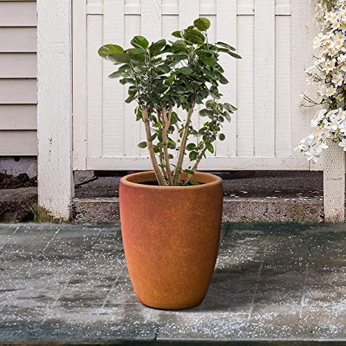 Kante 18.1" H Tall Round Concrete Planter for Outdoor Indoor, Modern Decorative Plant Pots with Drainage Hole & Rubber Plug for Home & Garden Iron Oxide - Image 6