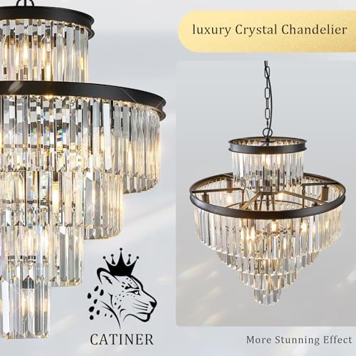 CATINER 24" Modern Crystal Chandeliers,15-Light Black Round Light Fixture - Image 6