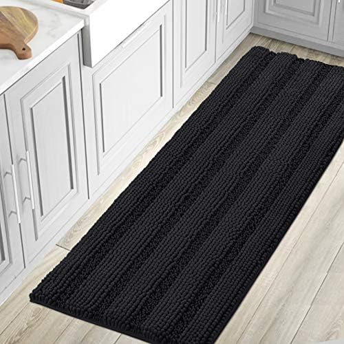 H.VERSAILTEX Bathroom Rugs Bath Mat Runner Rug Non Slip Kitchen Rug Extra Long Bath Rug Runners Oversized 59" x 20" Absorbent Washable Dry Fast Plush Area Rug for Bathroom/Bedroom - Black by HVERSAILTEX