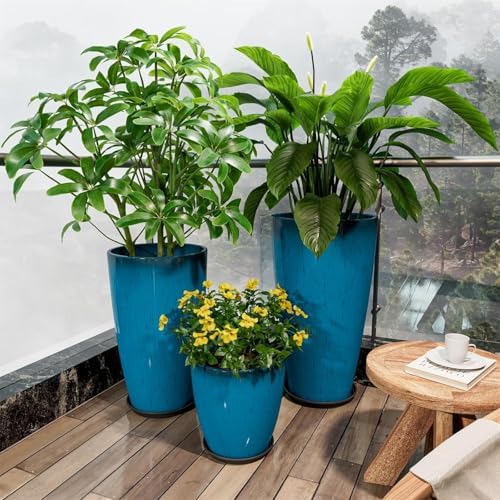 QCQHDU 24,21,11 inch Large Planters with Drainage Hole & Saucer, Set of 3 Plant Pots Tall Planter for Indoor & Outdoor Plants Home Modern Decor - Image 6