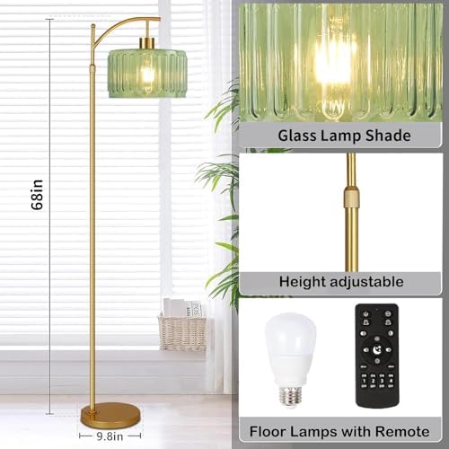 ILLMTW Glass Floor Lamp for Living Room,Bedroom,Gold Mid Century Modern Standing Lamp with Remote,Dimmable Brass Tall Lamp Vintage Retro Green Arc Flower Floor Light Boho Bohemian - Image 5