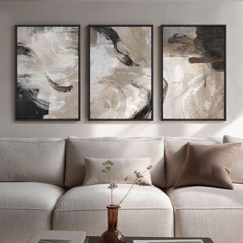 Framed Modern Minimalist Neutral Abstract Wall Art, 3 Piece Set, 16x24 In by Cuspin