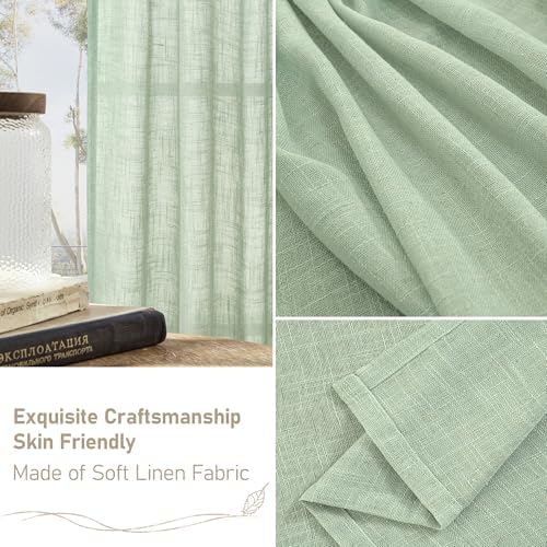 LAMIT Fresh Green Linen Curtains for Living Room Bedroom 2 Panels - Image 6