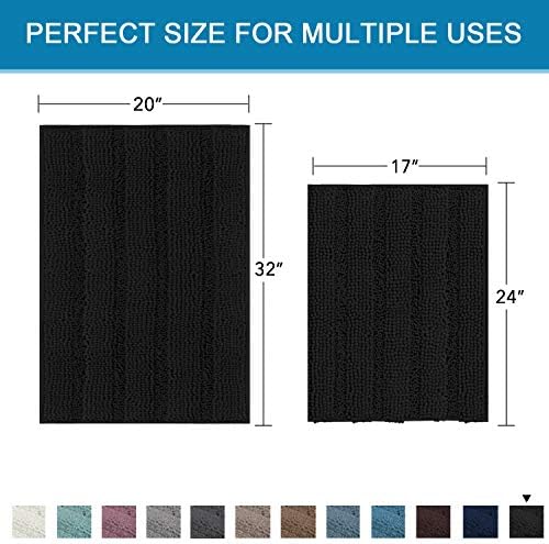 Non Slip Thick Shaggy Chenille Bathroom Rug Mat Set Extra Soft and Absorbent Striped Floor Rugs, 2 Piece, Machine-Washable - Image 2
