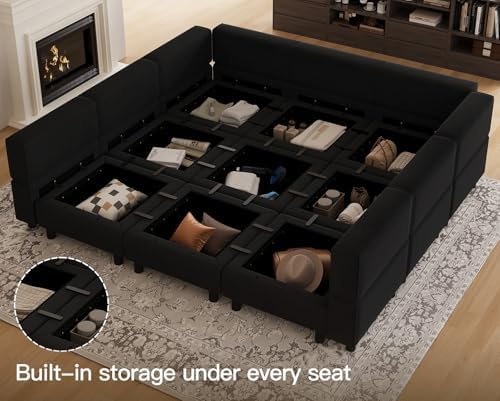 Belffin Modular Sectional Sofa with Ottomans Velvet Reversible Sleeper Chaise Bed Storage Seat Black - Image 3