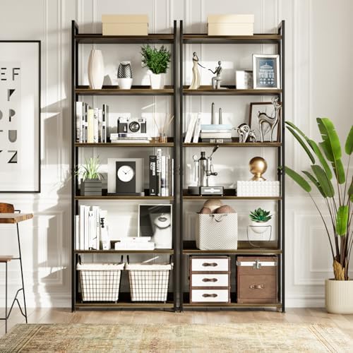 NUMENN Bookshelf, 6 Tier Freestanding Shelving Unit, Dark Walnut - Image 4