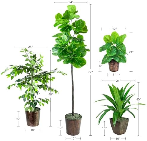 LCG Florals Set of 4 Ficus Trees in Copper Metal Pots with Real-Wood Trunks - Indoor and Outdoor Faux Plants for Patio, Living Rooms, Offices & Kitchens - Image 2
