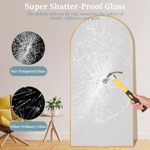 76"x34" Arched Full Length Mirror with Stand,Full Body Floor Mirror - Image 4