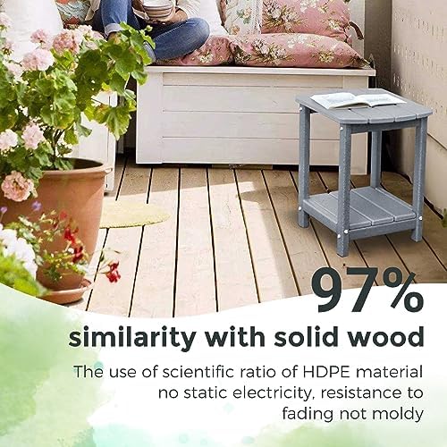Adirondack Square Outdoor Side Table,2-Tier Storage Patio Side Table, HDPE End Tables for Backyard Pool Porch Garden Lawn - Image 4