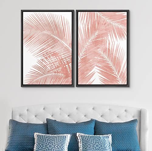SIGNWIN Framed Canvas Print Wall Art Set Tropical Red Pastel Palm Leaf Plants Nature Wilderness Illustrations Modern Art Decorative Rustic Chic for Living Room, Bedroom, Office - 16"" x24 x2 Black - Image 3