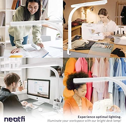Neatfi 3,000 Lumens LED Desk Lamp with Clamp | Dimmable | 5 Brightness Levels & 5 Light Modes | Memory Function | Eye-Caring Flexible Lamp for Home & Office (31.5 Inches, White) - Image 2