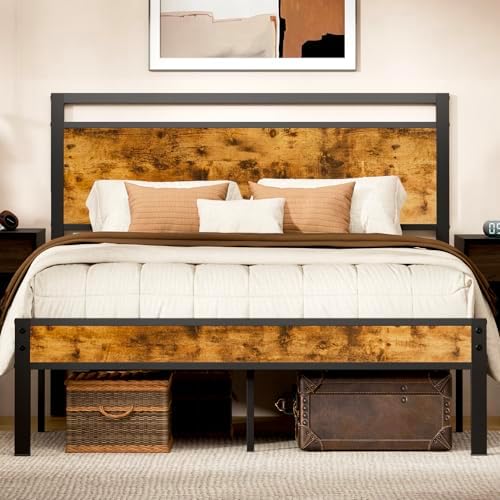 Z-hom Upgraded Full Size Bed Frame, Heavy Duty Metal Sturdy Full Bed Frame with Modern Wood Headboard & Footboard, Stable Platform Bed Furniture Bed Storage, No Noise, No Box Springs, Vintage Brown by Z-HOM
