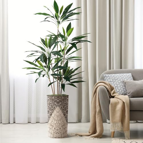 SIGNWIN Artificial Tree in Geometric Pattern Planter, Fake Dracaena Tree Silk Tree for Indoor and Outdoor Home Decoration - 66" Overall Tall (Plant Pot Plus Tree) - Image 3