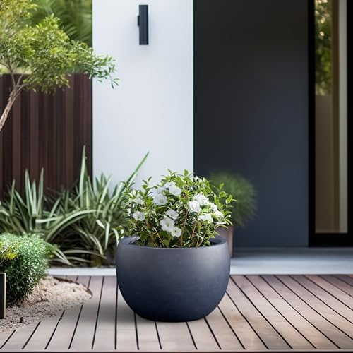 Kante Large Round Bowl Charcoal Concrete Planter 20" Dia, Outdoor - Image 5