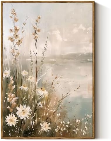 InSimSea Framed Canvas Wall Art Vintage Decor, Wildflowers Landscape Pictures Bathroom Wall Decor Aesthetic, Living Room Bedroom Flower Nature Home Decorations, 16x24inch by InSimSeaArt