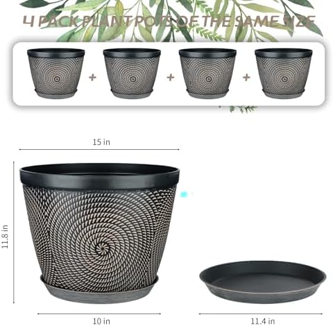 Quarut 15 Inch 4 Pack Large Pots, for Plants,Plastic Flower Pot for Indoor - Image 3