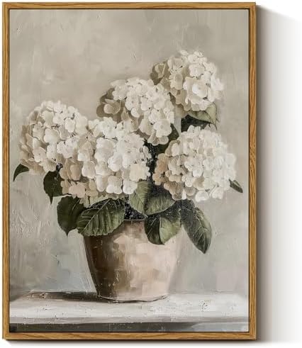 InSimSea Framed Canvas Wall Art Vintage Decor, Hydrangea Floral Pictures Bathroom Wall Decor Aesthetic, Living Room Bedroom Flower Home Retro Decorations, 12x16inch by InSimSeaArt