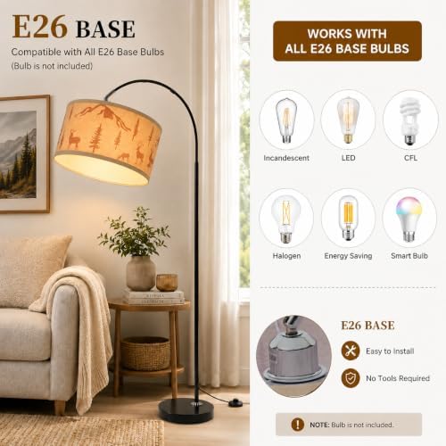Farmhouse Rustic Arc Floor Lamp-Deer Design, 1-Light E26 Linen - Image 5