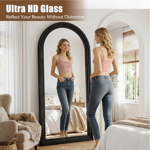 30"x71" Full Length Mirror Solid Wood Frame, Arched Floor Mirror Full Length with Stand, Room Decor Big Full Body Mirror with HD Tempered Glass for Bedroom, Living Room, Black - Image 4