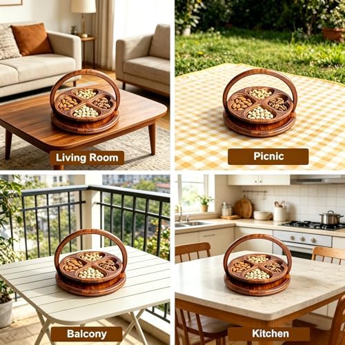 Handmade 12" Foldable Wooden Basket, Collapsible Fruit Basket - Image 5