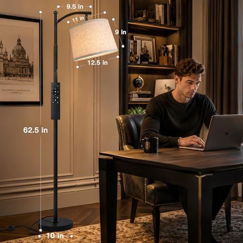 Cinyirong Black Arc Floor Lamp,62.5" Tall Mid Century Modern Standing Lamp with Foot Switch & 3 Color Temperatures & Remote Control,Black Floor Lamps for Living Room Bedroom (Bulb Included) - Image 5