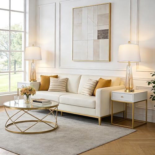 Glass Table Lamps Set of 2, Modern Bedside Lamps for Bedrooms with 3-Way Dimmable Touch Control Nightstand Lamp with White Lampshade USB A+C Ports, 27.5" Large Lamps for Living Room Decor, Champagne - Image 6