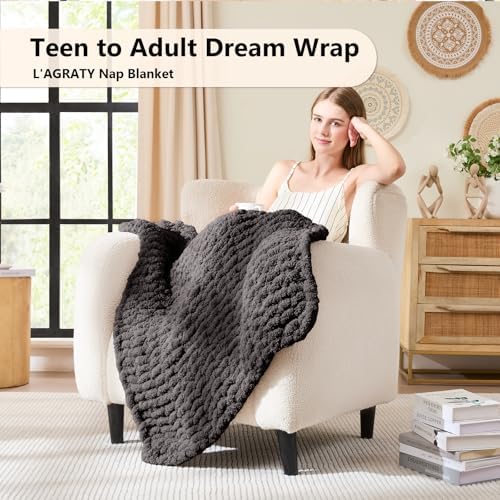 L'AGRATY Chunky Knit Throw Blanket for Couch, 30 x 40 Inches, Dark Grey - Image 2