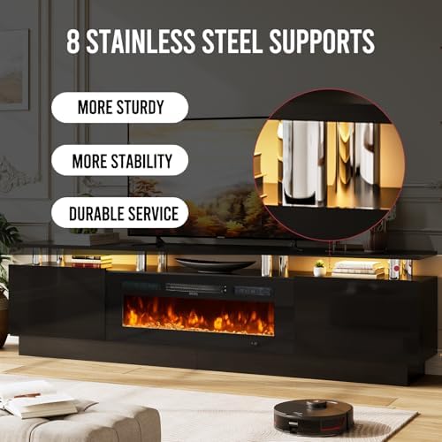 90" TV Stand for Living Room, Large Entertainment Center & Media Console, Fits TVs up to 100", Storage Cabinet with Shelves, 50" Electric Fireplace - Image 5