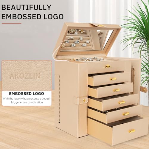 AKOZLIN 6-Tier Jewelry Box Organizer 5 Drawers Storage XLarge Champagne - Image 4