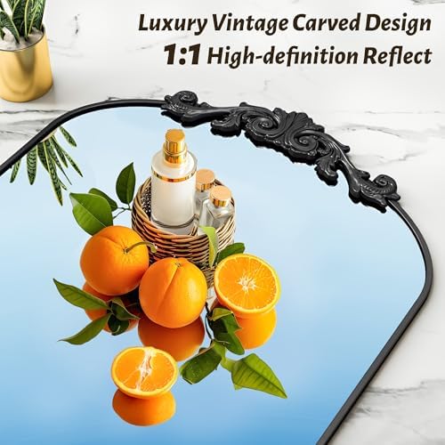 Vintage Full Length Mirror,78"x38" Arched Antique Floor Mirror with Carved Metal Frame,Large Standing Wall Mounted or Leaning Mirror for Bedroom Living Room Entryway,Black - Image 4