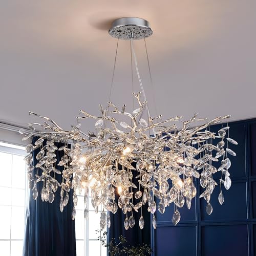 Modern Tree Branch Crystal Chandelier Luxury Silver Crystal Pendant Lighting 30" Contemporary 10-Light Chandeliers for Dining Room Kitchen Bedroom Living Room by witkey