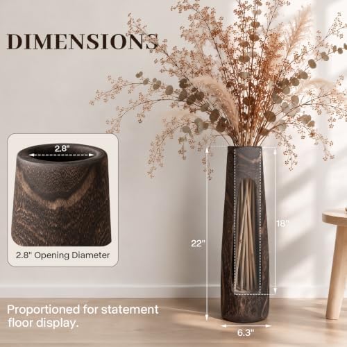 Tall Wooden Floor Vase for Pampas Grass – 22" Decorative Solid Wood Vase - Image 2