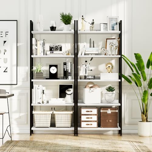 NUMENN Bookshelf, 5 Tier Freestanding Shelving Unit, White&Black - Image 4