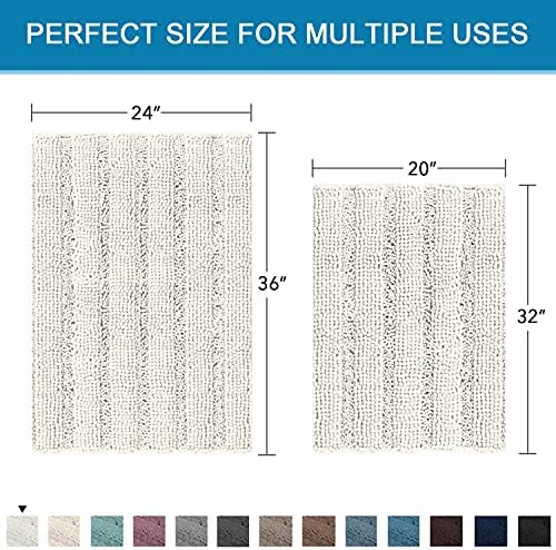 H.VERSAILTEX 2 Piece Bathroom Set - Super Absorbent Chenille Striped Bath Mats, Non Skid, Machine Washable (Cream, 24 x 36 Plus 20 x 32 - Inches) - Image 2