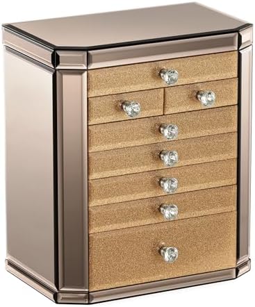 High End Glass Jewelry Box for Women, 7 Layer, Gold by Homruilink