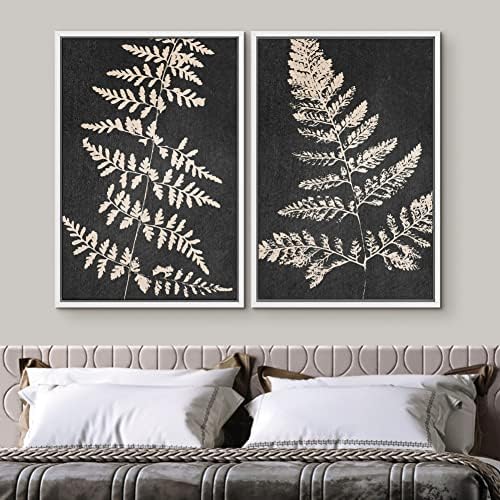 SIGNWIN Canvas Print Wall Art Set Black Tan Forest Fern Plant Leaf Silhouette Nature Wilderness Illustrations Modern Art Rustic Multicolor for Living Room, Bedroom, Office - 24"" x36 x2 White - Image 3