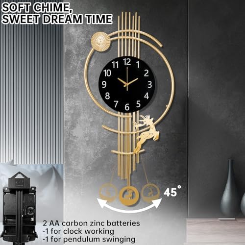 Large Wall Clocks for Living Room,Silent Non Ticking Battery Operated Oversized Modern Wall Clock for Bedroom,Farmhouse,Office,Kitchen Home Wall Decor-14.9x32.2Inch(Golden) - Image 3