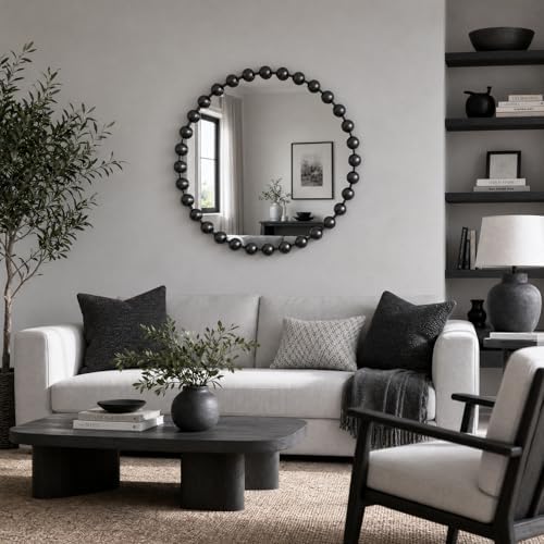 Madison Park 27 inch Black Round Mirror, Round Mirrors for Wall Decor, Metal Frame Circle Mirror for Bathroom, Living Room, Round Wall Metal Art Mirror - Image 4