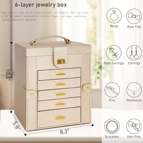 AKOZLIN 6-Tier Jewelry Box Organizer 5 Drawers Storage Champagne Regular - Image 6