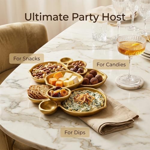 Clustered Serving Bowl, Nine-Grid Design Gold Charcuterie Tray, Elegant Snack Platter, Multipurpose Entertaining Centerpiece for Parties, Appetizers, Nuts, Fruit (Gold) - Image 4
