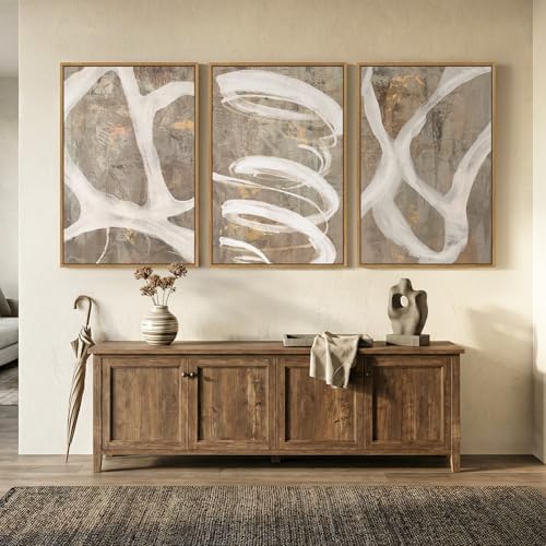 Large Framed Neutral Beige Abstract Wall Art for Living Room, 3 Piece 24x36 - Image 4