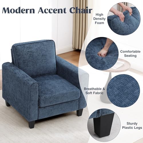 Accent Chairs Set of 2 for Living Room, Mid Century Modern Upholstered Living Room Chair, Chenille Reading Armchair for Apartment, Waiting Room, Office, Blue - Image 5
