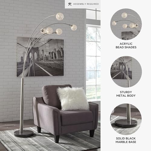 Signature Design by Ashley Winter Contemporary 95" Metal and Black Marble Floor Arc Lamp with 5 Lights & Dimmer Switch, Silver - Image 3