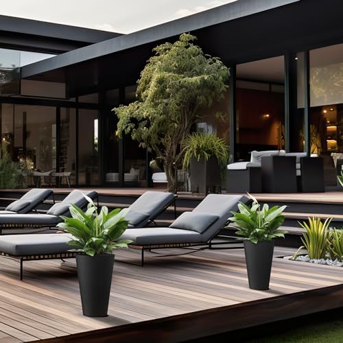 Kante Set of 2 Black Plastic Round Planters 15" Tall Home & Outdoor - Image 6