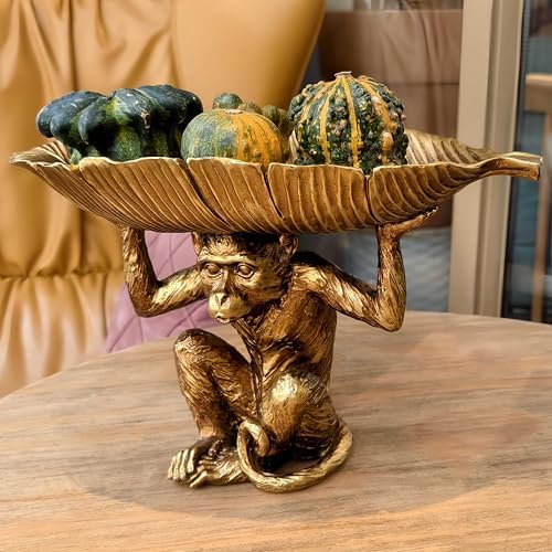 13.2'' L Monkey Fruit Tray Key Jewelry Dish Resin Statue Gold - Image 2