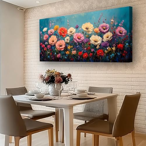 Vibrant Multicolor Flower Picture Print Canvas Wall Art Living Room Dining Room Office Study Bedroom Wall Decor Wall Art Prints Modern Style Artwork Waterproof Ready to Hang - 20x40 Inch - Image 4
