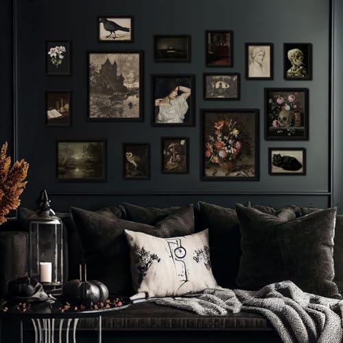 ANERZA 16 PCS Framed Dark Academia Room Decor, Gothic Home Decor, Moody Wall Art Prints for Bedroom, Gallery Wall Frame Set, Witchy Posters for Living Room Aesthetic, Halloween Dorm Collage Kit - Image 6