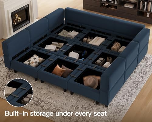 Belffin Modular Sectional Sofa with Ottomans Velvet Reversible Sleeper Sectional Sofa with Chaise Modular Sleeper Sofa Bed with Storage Seat Blue - Image 3